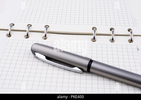 Stift auf einem aufgegebenen notebook Stockfoto