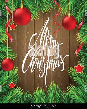 Frohe Weihnachten Schriftzug in tannenzweigen Frame Stock Vektor