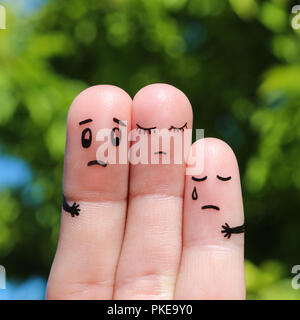 Finger Kunst der unzufrieden Familie. Konzept der Lösung für die Probleme der Familie, Unterstützung in schwierigen Situationen. Stockfoto