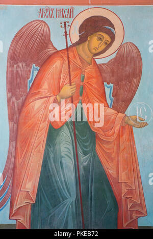 Fresco, heilige Tor, der Heiligen Dreifaltigkeit Saint Serguis Lavra; Sergiev Posad, Sergiyevo-Posadsky District, Moskau, Russland Stockfoto