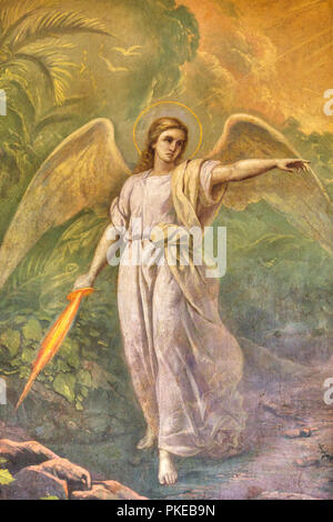 Wand fresco, Saint Serguis Kirche, die Heilige Dreifaltigkeit Saint Serguis Lavra; Sergiev Posad, Sergiyevo-Posadsky District, Moskau, Russland Stockfoto