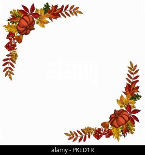 Herbst rote gelbe Blätter frame Vorlage. Herbstliche Kanten mit goldgelben Blätter von verschiedenen Bäumen. Stock Vektor