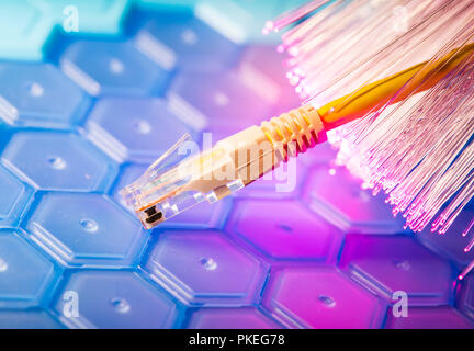 Netzwerkkabel closeup mit Fibre optische Hintergrund Stockfoto