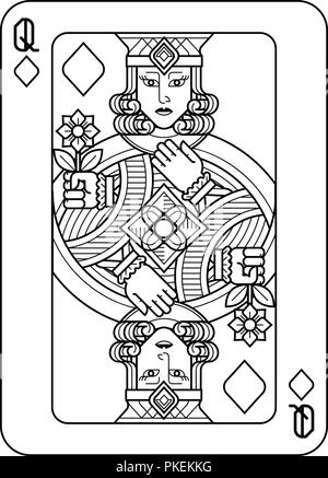 Karten Queen Of Diamonds Schwarz und Weiß Stock Vektor