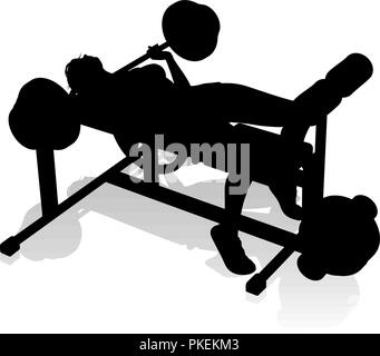 Fitnessstudio Frau Silhouette Hantelbank Langhantel Stock Vektor