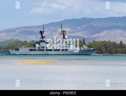 JOINT BASE Pearl Harbor - HICKAM (31.07.2018) philippinische Marine Fregatte BRP Andrés Bonifacio (FF 17) Kehrt zu Joint Base Pearl Harbor-Hickam zum Abschluss der - auf See - Phase des Randes des Pazifik (Rimpac) Übung, Juli 31. 25 Nationen, 46 Schiffe, 5 U-Boote, und etwa 200 Flugzeugen und 25.000 Angestellte beteiligen sich an Rimpac vom 27. Juni bis 2. August in und um die hawaiischen Inseln und Südkalifornien. Die weltweit größte internationale maritime Übung RIMPAC bietet eine einzigartige Ausbildung während der Förderung und Erhaltung der kooperativen Beziehungen zwischen p Stockfoto