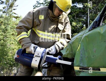 Feuerwehrleute aus Alpena Combat Readiness Training Center, 180 Fighter Wing, Toledo, Ohio, der Estnischen Luftwaffe und bulgarischen Luftwaffe durch Extraktion Übungen an carmeuse Calcit Steinbruch, Rogers City, Mich., Nov. 9, 2018. Diese Schulung liefert Methoden Personal zu extrahieren oder Brand bei einem Crash. Northern Strike18 ist ein National Guard Bureau - geförderte Übung vereint Service Mitglieder aus vielen Staaten, mehrere Filialen und eine Reihe von Koalition Ländern während der ersten drei Wochen im August 2018 im Camp Äsche gemeinsame Manöver Training Center und die ALPENA C Stockfoto