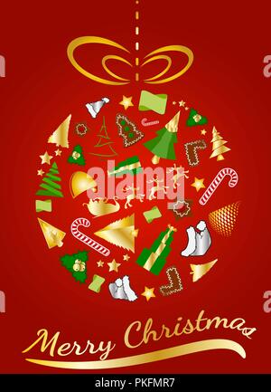 Abstract Christmas Ball mit Symbolen, Frohe Weihnachten Hintergrund, Vector Illustration Stock Vektor