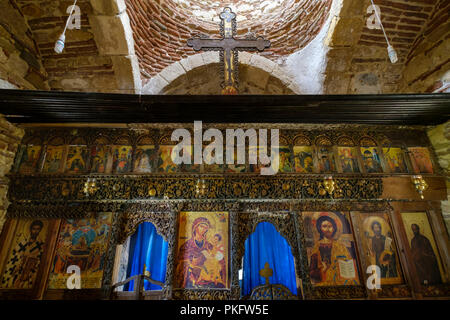 Ikonostase, Orthodoxe Kirche St. Maria, Zvërnec Kloster in der Lagune von Narta, in der Nähe von Vlora, Vlorë, qark Vlora, Albanien Stockfoto