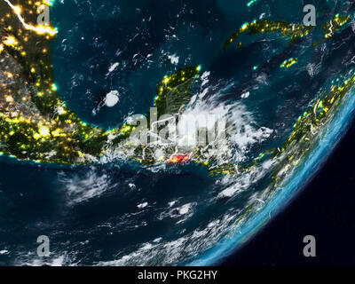 El Salvador aus dem Weltraum auf dem Planeten Erde bei Nacht mit sichtbaren Grenzen. 3D-Darstellung. Elemente dieses Bild von der NASA eingerichtet. Stockfoto