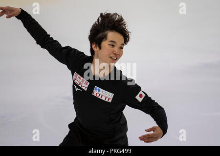 Bergamo Italien Mailand, Italien. 13 Sep, 2018. Kazuki Tomono (JPN) Eiskunstlauf: Lombardia Trophy 2018, Männer Praxis im Eislabor Arena in Bergamo Italien Mailand, Italien. Credit: Enrico Calderoni/LBA SPORT/Alamy leben Nachrichten Stockfoto