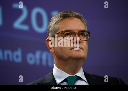 Brüssel, Belgien. 13. September 2018. Der EU-Kommissar Julian König hält eine Pressekonferenz für die Bekämpfung des Terrorismus online und offline. Alexandros Michailidis/Alamy leben Nachrichten Stockfoto