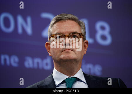 Brüssel, Belgien. 13. September 2018. Der EU-Kommissar Julian König hält eine Pressekonferenz für die Bekämpfung des Terrorismus online und offline. Alexandros Michailidis/Alamy leben Nachrichten Stockfoto