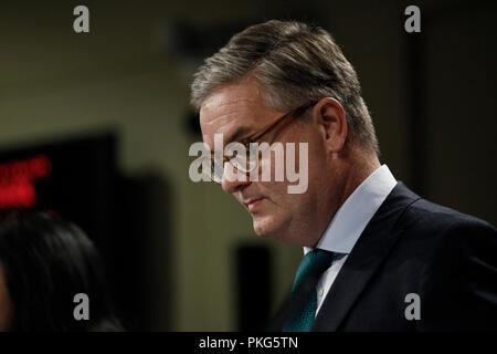 Brüssel, Belgien. 13. September 2018. Der EU-Kommissar Julian König hält eine Pressekonferenz für die Bekämpfung des Terrorismus online und offline. Alexandros Michailidis/Alamy leben Nachrichten Stockfoto