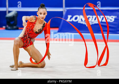 Sofia, die Türkei. September 13, 2018: Anna Juhasz von Ungarn während der Rhythmischen Gymnastik Weltmeisterschaften am Arena Armeec in Sofia am 36. Abb. Rhythmische Gymnastik Weltmeisterschaften. Ulrik Pedersen/CSM Stockfoto