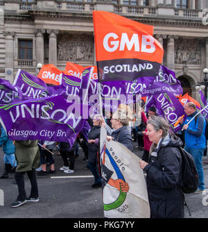 Glasgow, Großbritannien. September 2018. EQUAL Pay Strike Demo in Glasgow City Chambers und George Square., Glasgow, Schottland. Stockfoto