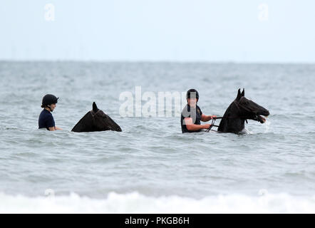 Holkham, Norfolk, Großbritannien. 12. Sep 2018. Soldaten und Pferde aus dem Könige Troop Royal Horse artillery genießen ihre Ausbildung am Strand von Holkham, Norfolk, am 12. September 2018. Credit: Paul Marriott/Alamy leben Nachrichten Stockfoto