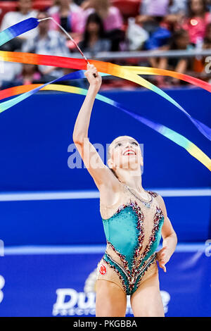 Sofia, die Türkei. September 13, 2018: Kamelya Tuncel der Türkei während der Rhythmischen Gymnastik Weltmeisterschaften am Arena Armeec in Sofia am 36. Abb. Rhythmische Gymnastik Weltmeisterschaften. Ulrik Pedersen/CSM Credit: Cal Sport Media/Alamy leben Nachrichten Stockfoto