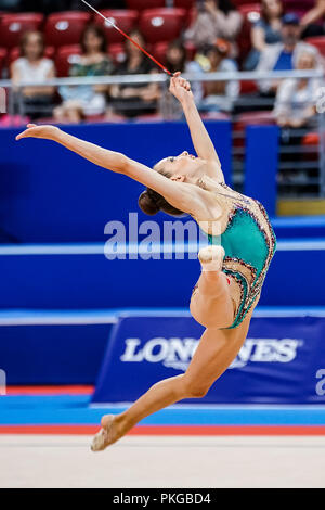 Sofia, die Türkei. September 13, 2018: Kamelya Tuncel der Türkei während der Rhythmischen Gymnastik Weltmeisterschaften am Arena Armeec in Sofia am 36. Abb. Rhythmische Gymnastik Weltmeisterschaften. Ulrik Pedersen/CSM Credit: Cal Sport Media/Alamy leben Nachrichten Stockfoto