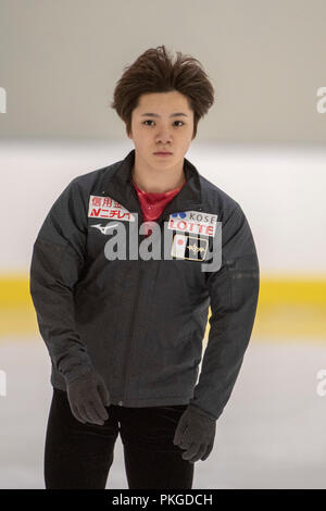 Bergamo Italien Mailand, Italien. 13 Sep, 2018. Shoma Uno (JPN) Eiskunstlauf: Lombardia Trophy 2018, Männer Praxis im Eislabor Arena in Bergamo Italien Mailand, Italien. Credit: Enrico Calderoni/LBA SPORT/Alamy leben Nachrichten Stockfoto