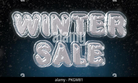 Winter Verkauf 3D-Text gefrorenem Eis Text Effekt mit Schnee Stockfoto