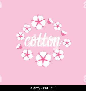 Baumwolle Blume Rahmen. Flat Style niedlichen rosa Hintergrund. Vector Illustration. Stock Vektor