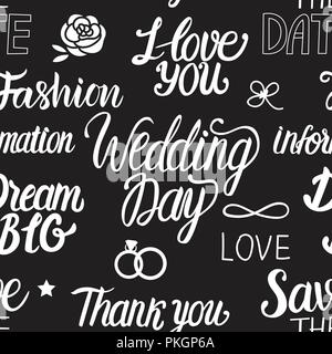 Hochzeit in einem klassischen Pariser Stil. Nahtlose Muster mit Schriftzug Schriftzug auf schwarzem Hintergrund Stock Vektor