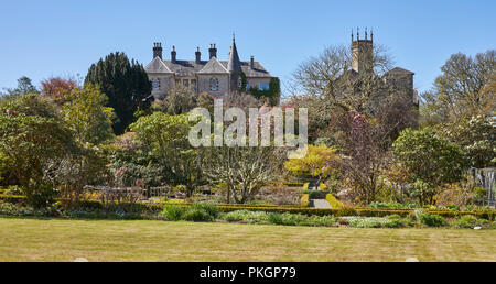 Rasen und abwechslungsreiche Strauch Grenze in den Garten auf der Rückseite des Ardmaddy Schloss. Zwischen Ardmaddy Bucht und Seil Sound. Argyll Stockfoto