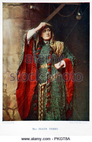 Dame Alice Ellen Terry Portrait, 1847-1928, professionell, bekannt als Ellen Terry, war eine englische Schauspielerin, die zu den führenden Shakespeare Schauspielerin in Großbritannien. Farbe Abbildung: 1899. Stockfoto