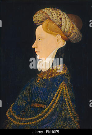 Profil Porträt einer Dame. Vom: C. 1410. Abmessungen: bemalte Fläche: 52 x 36,6 cm (20 1/2 x 14 5/6 in.) Insgesamt (Panel): 53 x 37,6 cm (20 7/8 x 14 13/16 in.) gerahmt: 74,1 x 61,3 x 5,4 cm (29 1/4 x 24 1/8 x 2 1/8 in.). Medium: Öl auf. Museum: Nationalgalerie, Washington DC. Autor: franko-flämischen aus dem 15. Jahrhundert. Stockfoto