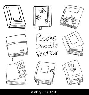 Bücher Doodle Vektor Hand für Malbuch, isoliert auf weißem Hintergrund - Vektor Cartoon Illustration gezeichnet. Stock Vektor