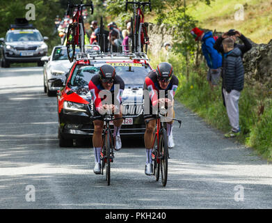 OVO Tour of Britain 2018, Männer-Radrennen, Etappe 5 Team Time Trial, Cockermouth nach Whinlatter, Lake District National Park, Cumbria, England, Großbritannien. Stockfoto