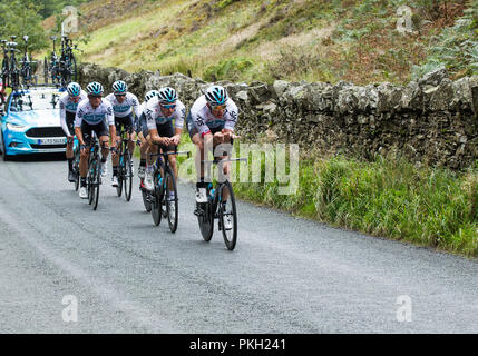 OVO Tour of Britain 2018, Männer-Radrennen, Etappe 5 Team Time Trial, Cockermouth nach Whinlatter, Lake District National Park, Cumbria, England, Großbritannien. Stockfoto