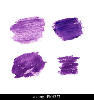 Lavendel Farbe pinselstriche Hand gezeichnet Hintergrund. Violette Farbe bestreichen auf weißem Hintergrund. Lavendel Fleck pastell Sammlung. Valentines Tag Pinselstriche Grußkarten gestalten. Isoliert Stockfoto