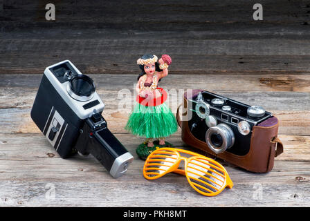 Urlaub mit alten Film- und Fotokamera mit Raum für Ihre Art. Stockfoto