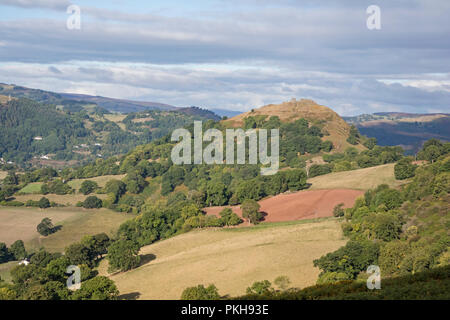 Die Kalkfelsen der Eglwyseg Escarpment über dem Tal von Llangollen, Wales, Großbritannien Stockfoto