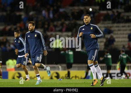 BUENOS AIRES, ARGENTINIEN - September 2017 - Lionel Messi Schulung, bevor das Spiel beginnt Stockfoto