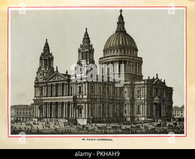 Die St Paul's Kathedrale, 1880 Edelstahl Gravur der Kirche gebaut von Christopher Wren und in 1715 beendete nach dem großen Brand von London 1666 die mittelalterlichen Gebäude zerstört Stockfoto