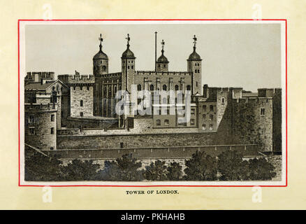 Der Tower von London, 1880 Edelstahl Gravur der Burg, deren Zentrale halten, den Weißen Turm, wurde von William dem Eroberer erbaut nach seiner erfolgreichen Invasion von England 1066 Stockfoto