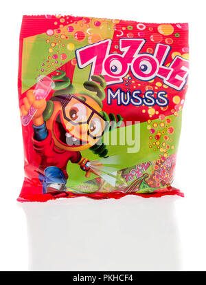 Winneconne, WI - 31. August 2018: ein Paket von Zozole Musss candy aus Polen auf einem isolierten Hintergrund Stockfoto