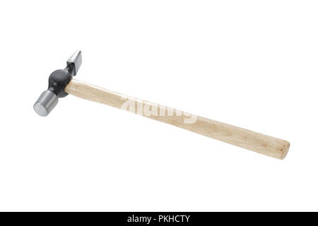 Pin Hammer mit Holz Welle auf einen weißen Hintergrund Stockfoto