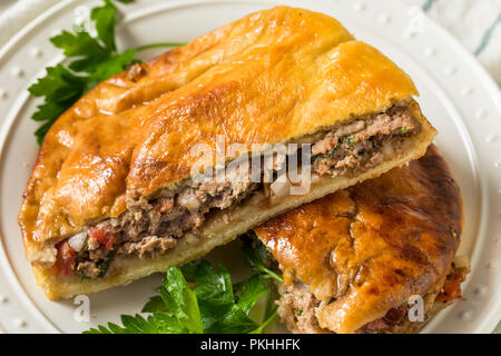 Hausgemachte Lamm und Tomaten Arayes Pita mit Hummus Stockfoto