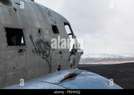 Abandones Flugzeug in Island Stockfoto
