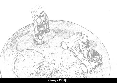 Zwei Astronauten auf dem Mond Rover auf dem Mond. Abbildung: Stockfoto