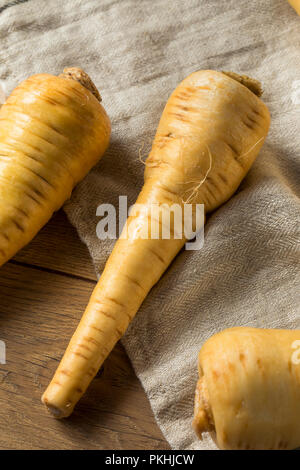 Raw Organic Brown Parnsip Wurzeln bereit zu Kochen Stockfoto