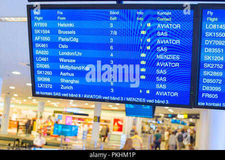 Gepäck Sammlung Information Desk am Flughafen. Kopenhagen, Dänemark Stockfoto