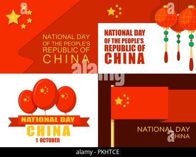 Nationalfeiertag in China Banner, flacher Stil Stock Vektor