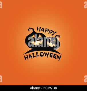 Pumkins schwarze Silhouette, happy halloween Banner, einfachen Vektor Logo auf orangem Hintergrund. Halloween Party einfach Plakat. Stock Vektor
