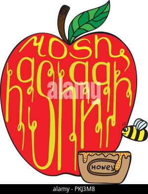 Einzigartige hand - Abbildung gezeichnet mit Schriftzug für Rosch Haschana. Stock Vektor