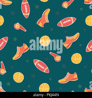 Helle Vektor nahtlose Muster mit Sport Objekte. Stock Vektor